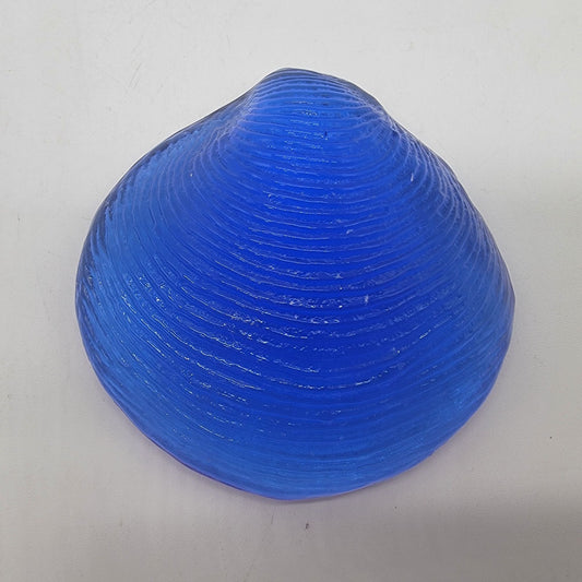 Vintage Cobalt Blue Glass Clam Shell Paperweight