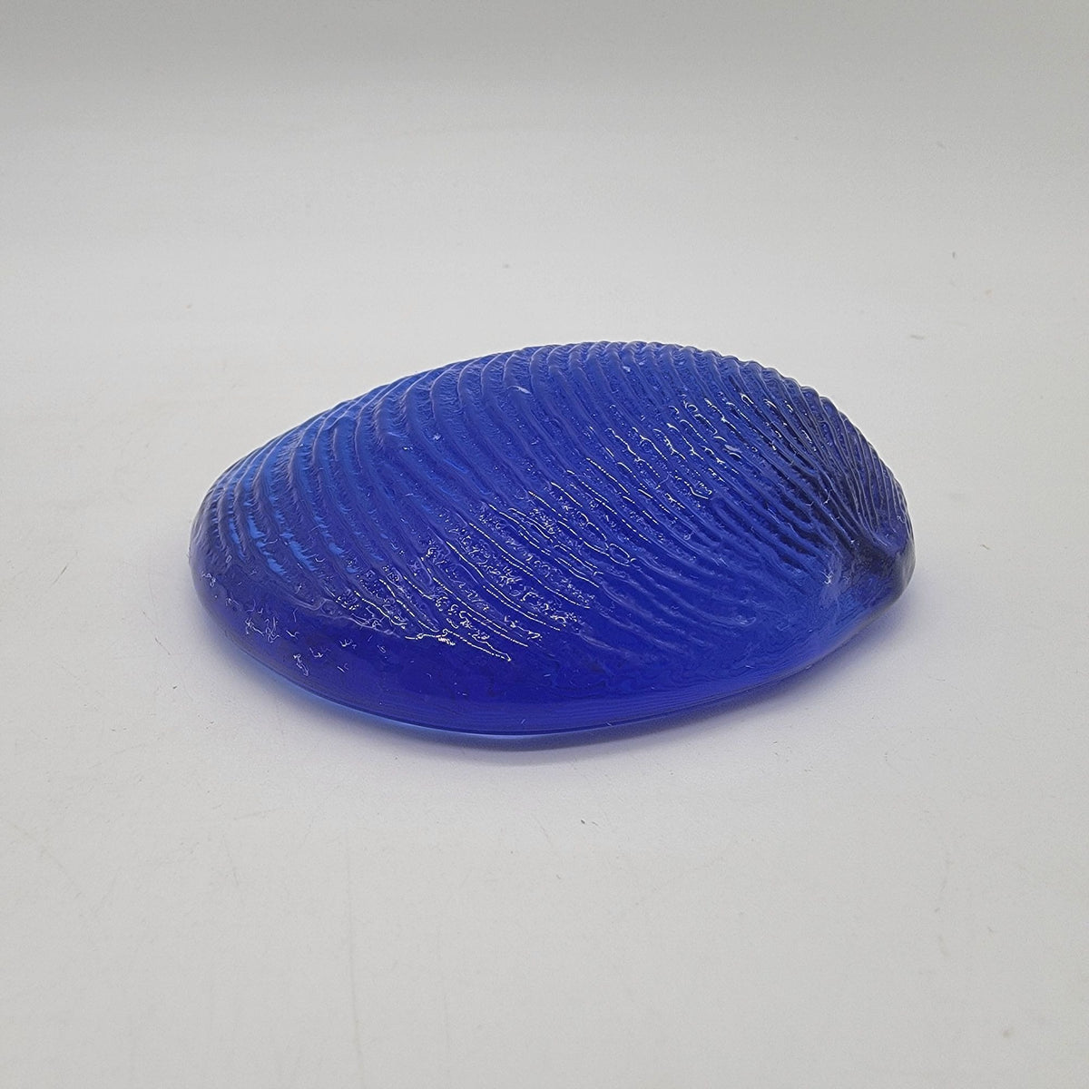 Vintage Cobalt Blue Glass Clam Shell Paperweight