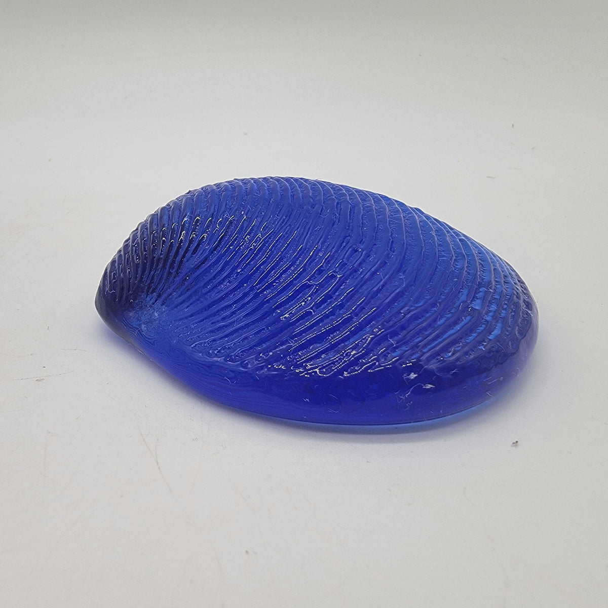 Vintage Cobalt Blue Glass Clam Shell Paperweight