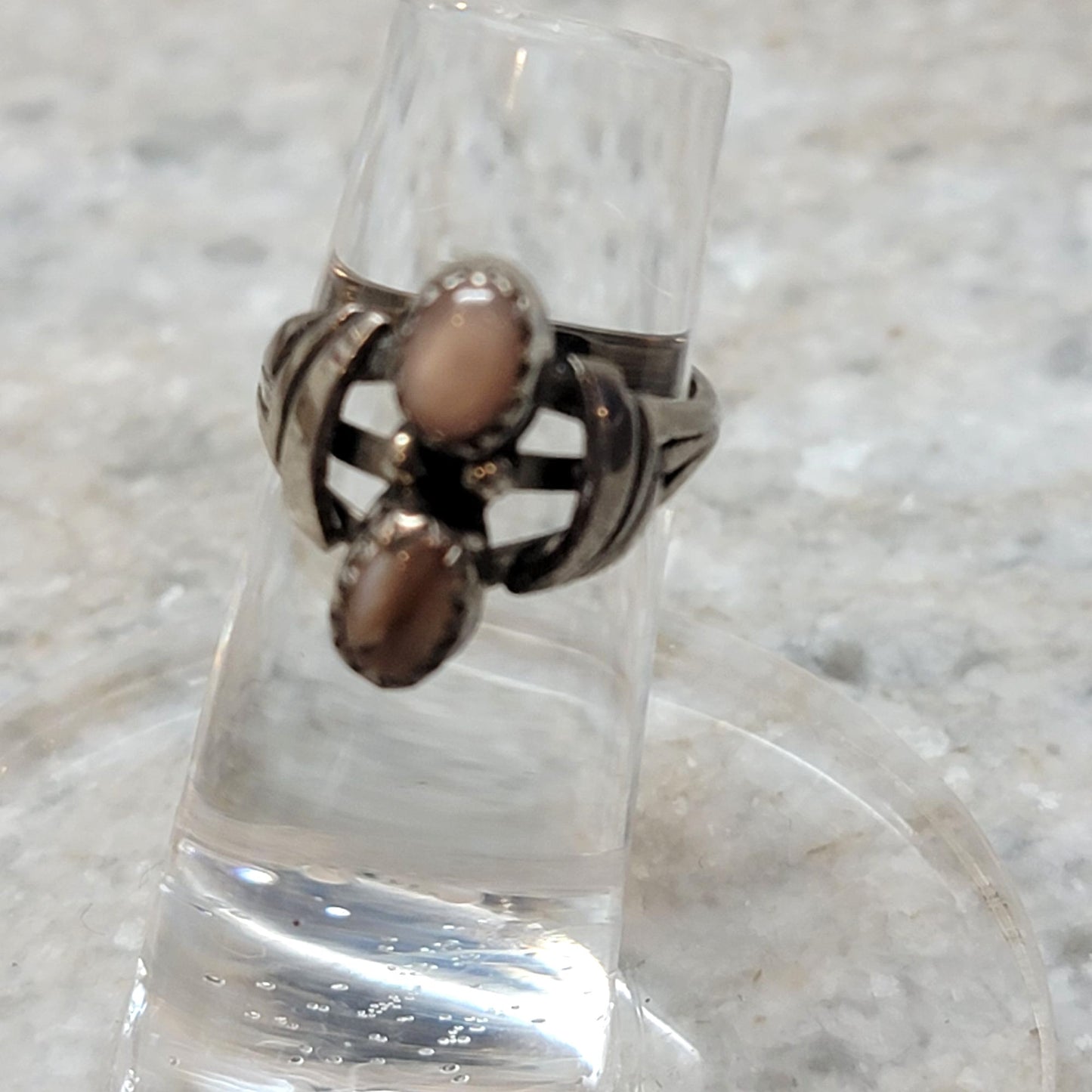 Vintage Sterling Silver Double Pink Mother of Pearl Ring Size 4