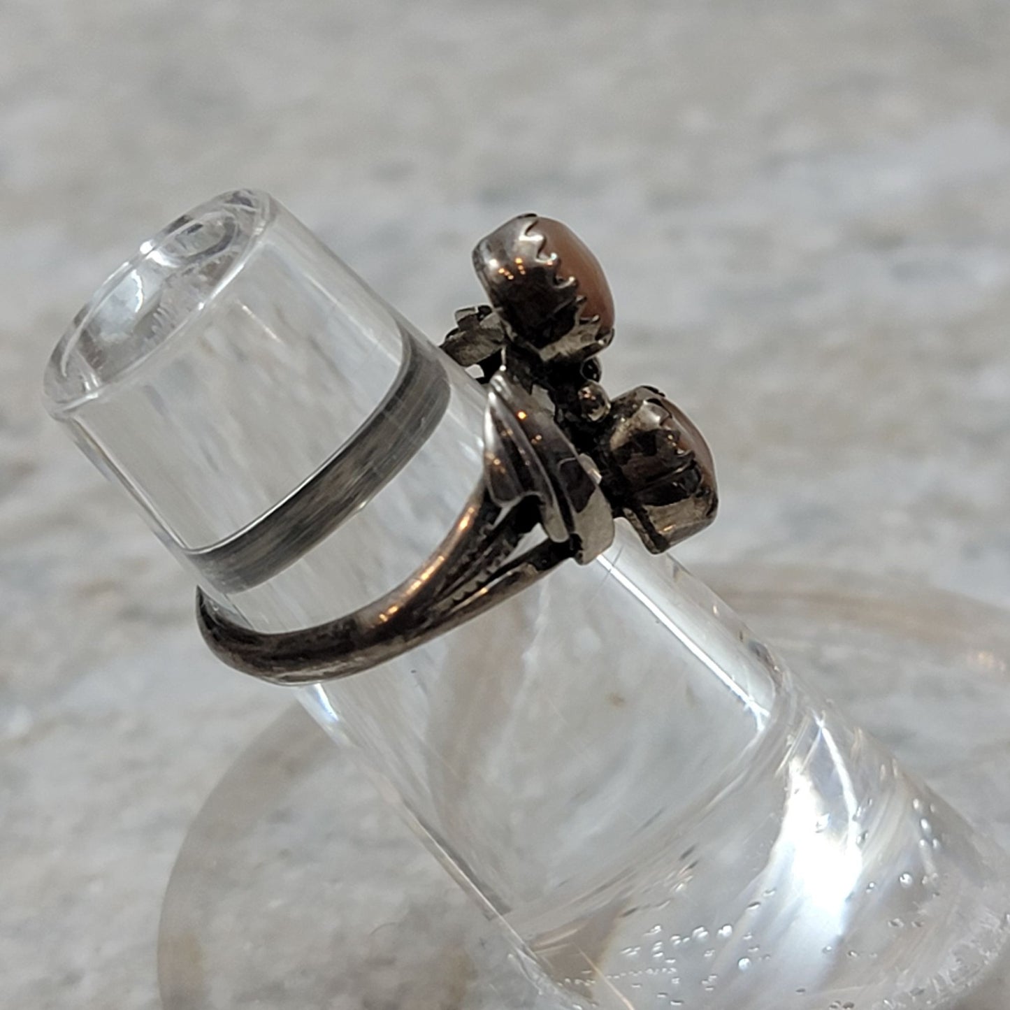 Vintage Sterling Silver Double Pink Mother of Pearl Ring Size 4