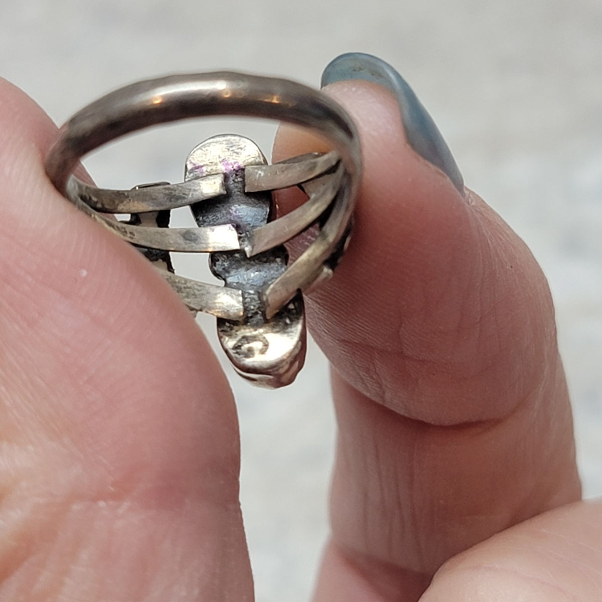 Vintage Sterling Silver Double Pink Mother of Pearl Ring Size 4