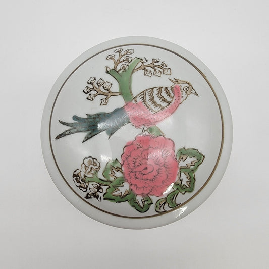 Chinoisorie Style Porcelain Trinket Box Pink Bird NEW