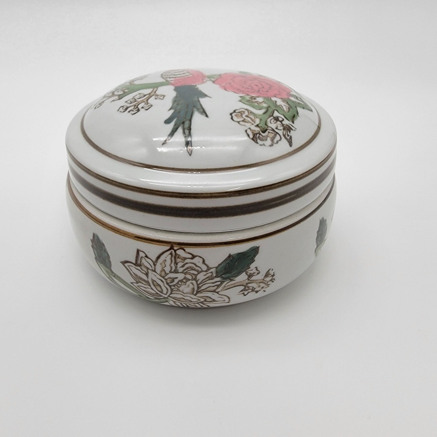 Chinoisorie Style Porcelain Trinket Box Pink Bird NEW
