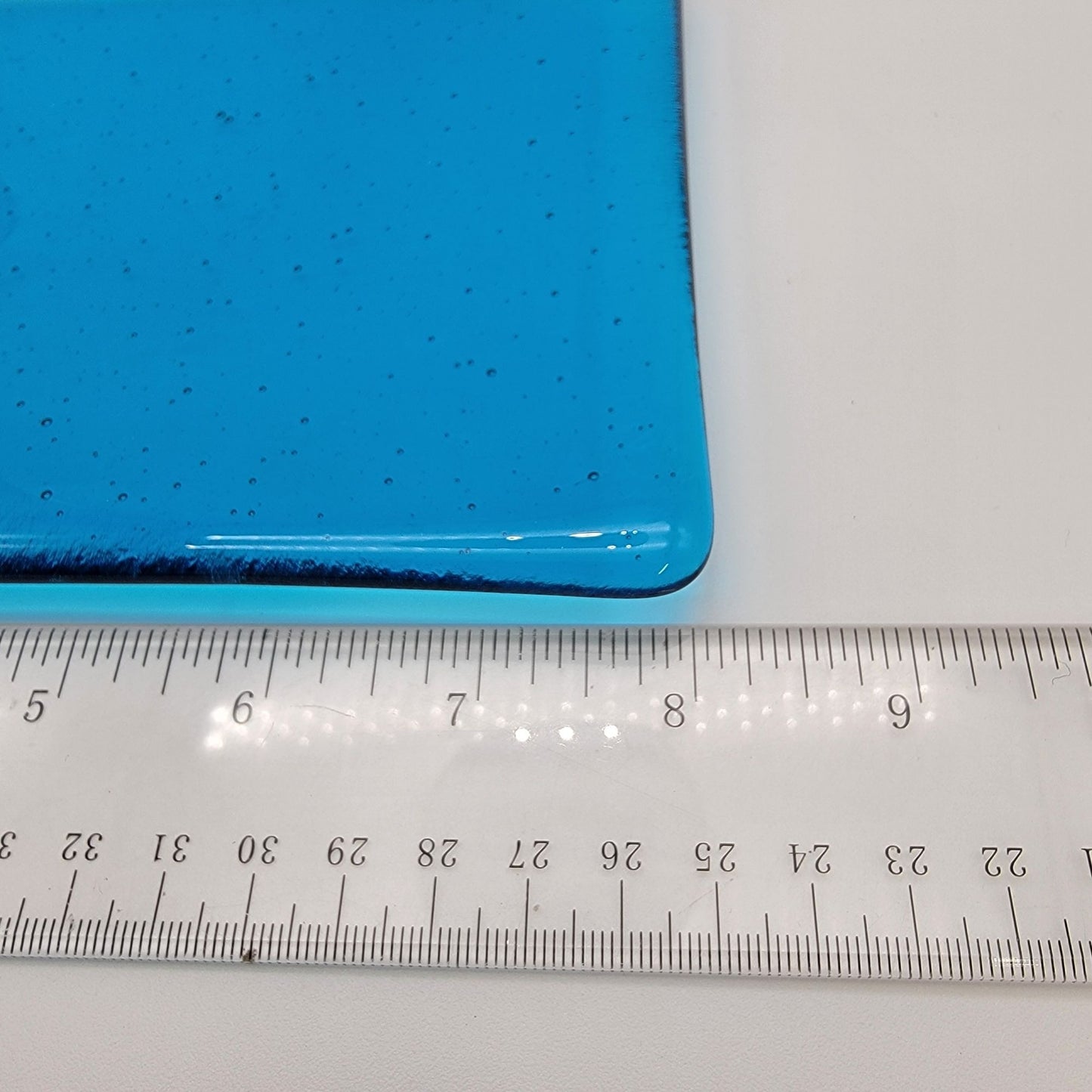 Fused Glass Blue Square Dish With Optical Effect Stripe