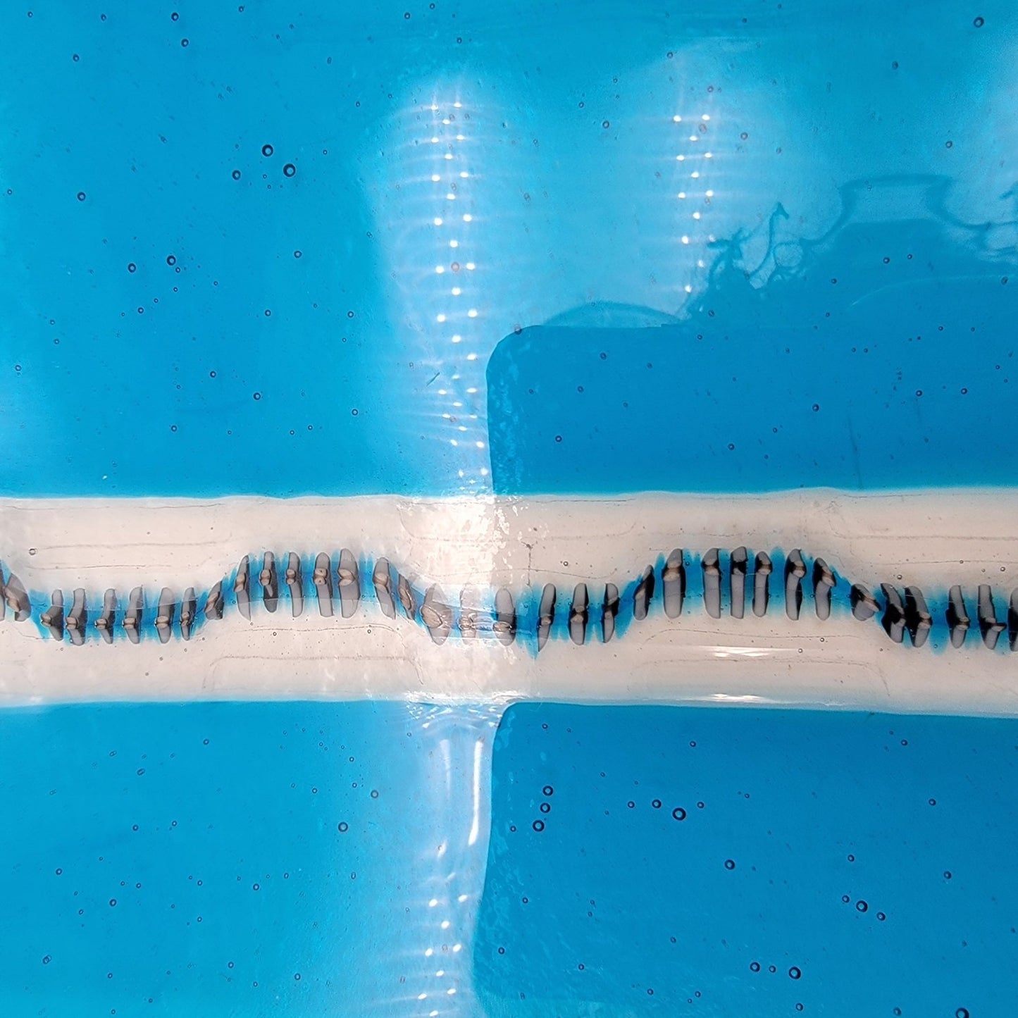 Fused Glass Blue Square Dish With Optical Effect Stripe