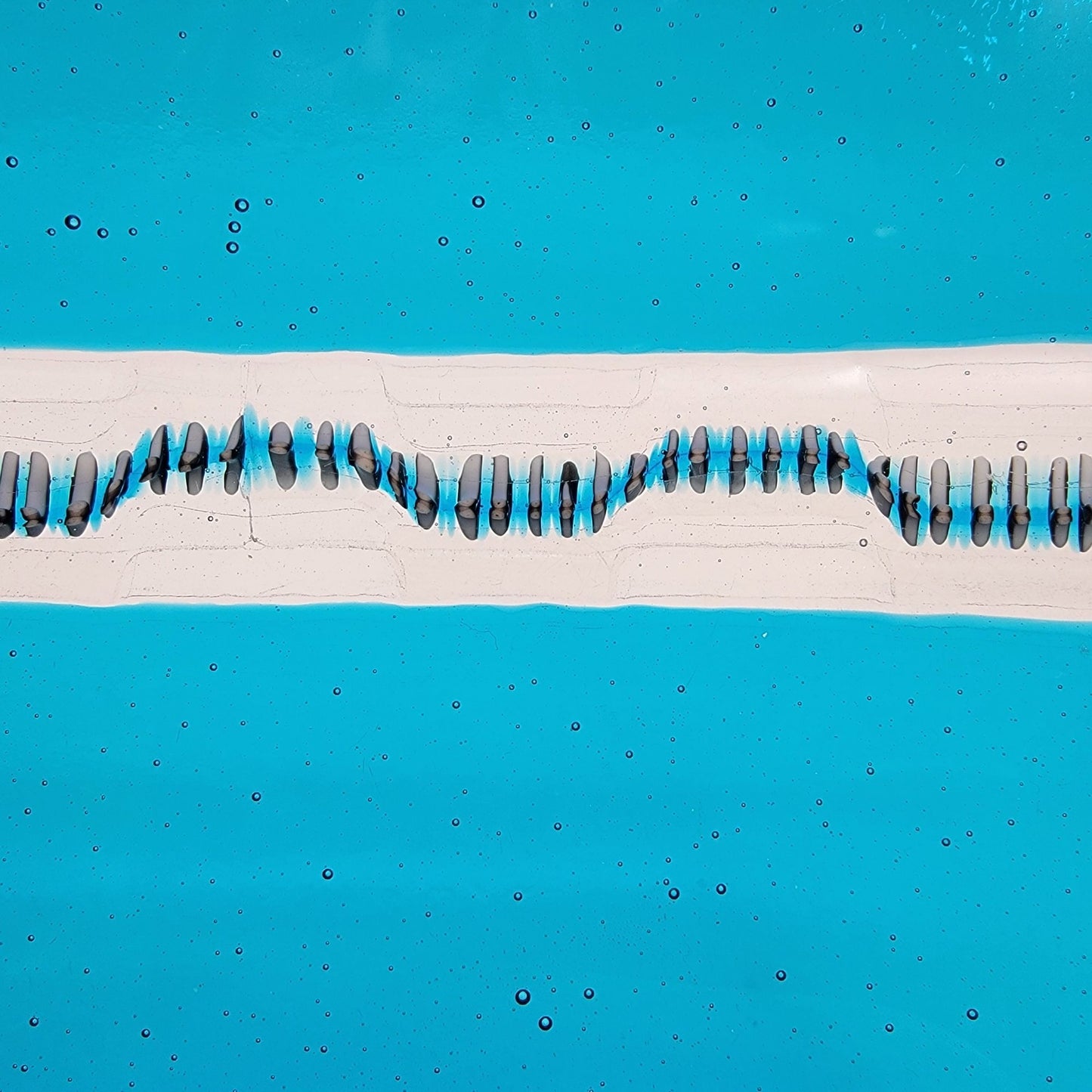 Fused Glass Blue Square Dish With Optical Effect Stripe