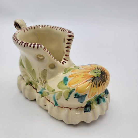 Vintage Italian  Boot Planter Hand-Painted Floral Design
