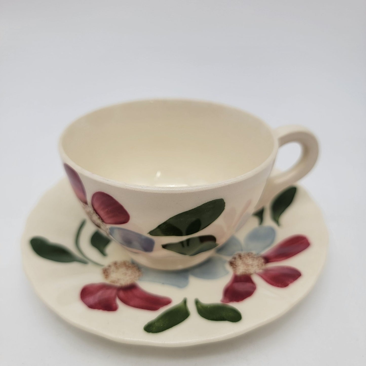 Blue Ridge Pottery Floral Teacup & Saucer Set Of 4 Hand-Painted