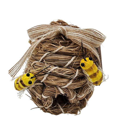 Small Beehive Woven Jute  With Yellow Bees