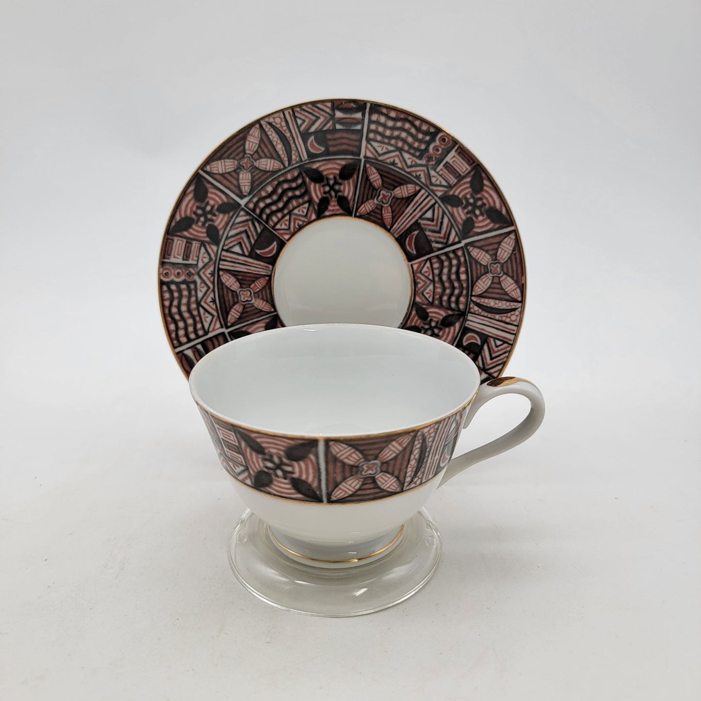 Vintage Porcelain Tea Cup & Saucer Geometric & Abstract Pattern
