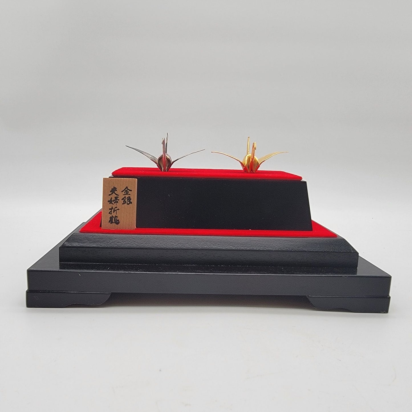 Japanese Gold & Silver Meoto Orizuru Origami Cranes in Showcase Display Box