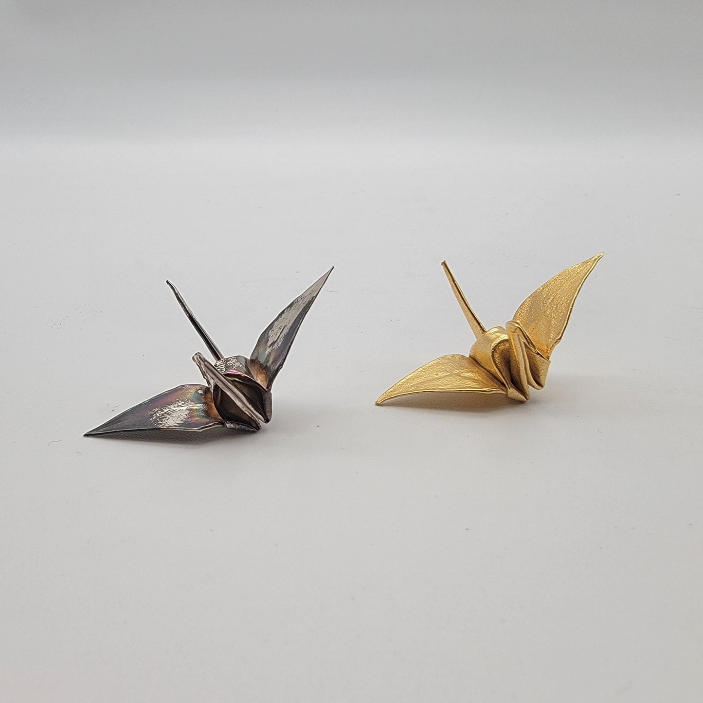Japanese Gold & Silver Meoto Orizuru Origami Cranes in Showcase Display Box