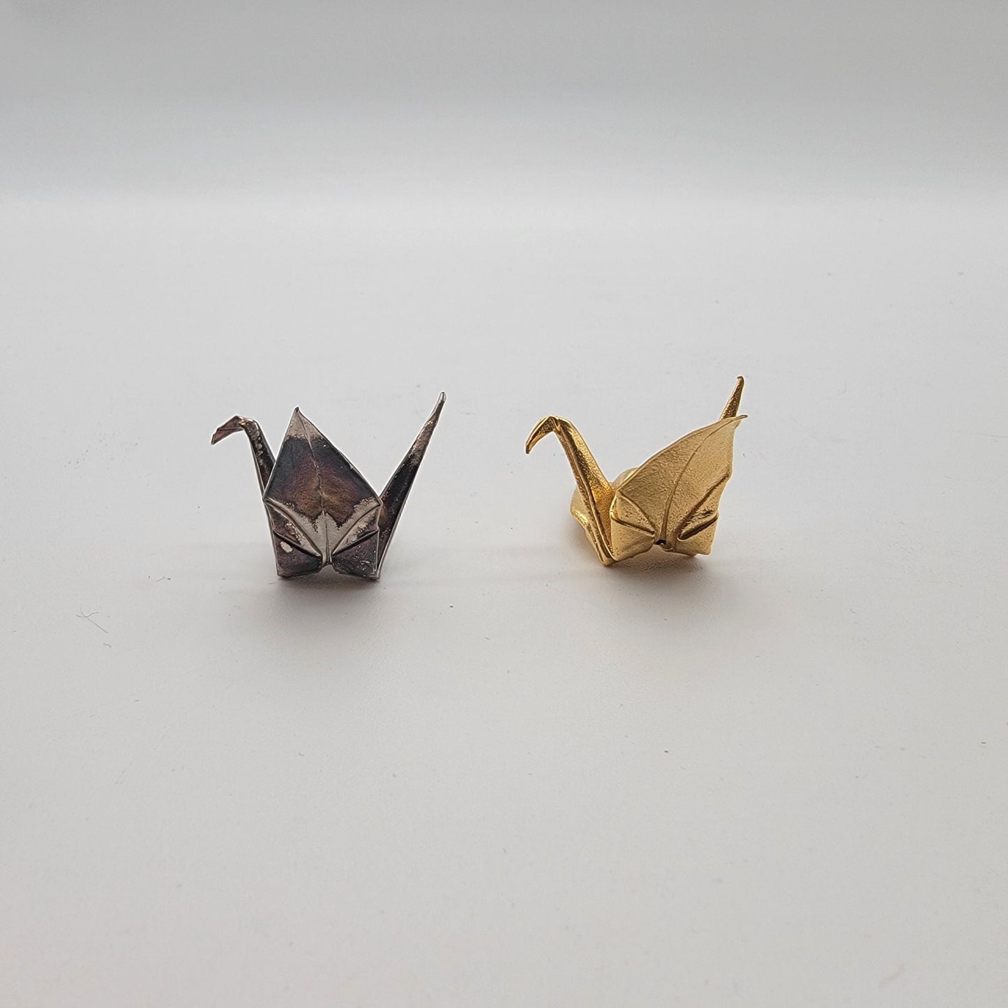 Japanese Gold & Silver Meoto Orizuru Origami Cranes in Showcase Display Box