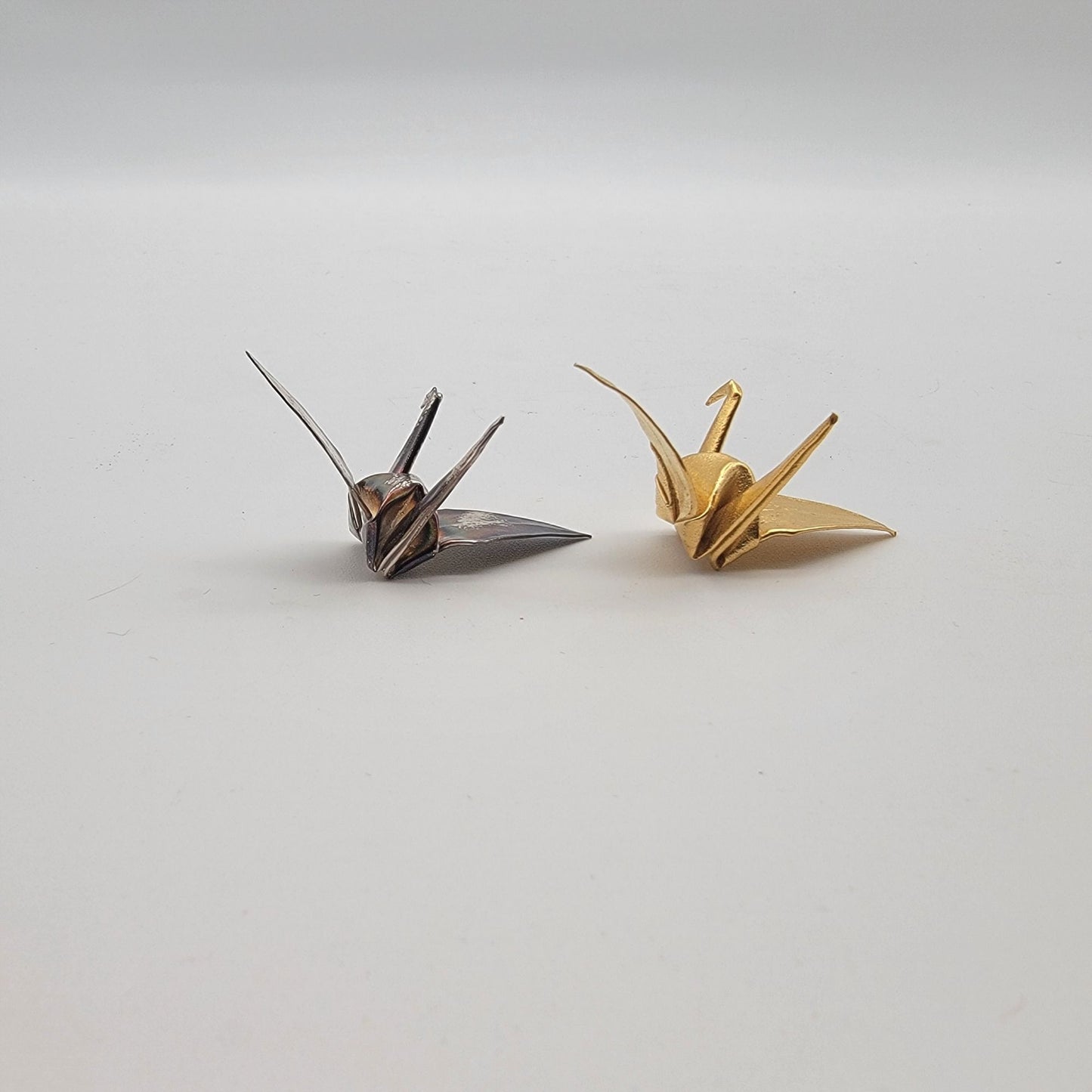 Japanese Gold & Silver Meoto Orizuru Origami Cranes in Showcase Display Box
