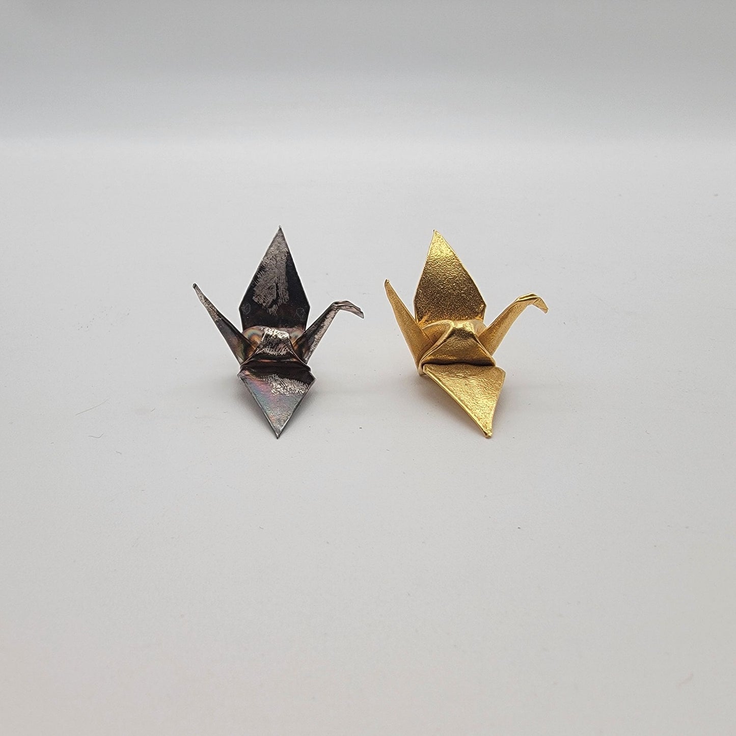 Japanese Gold & Silver Meoto Orizuru Origami Cranes in Showcase Display Box