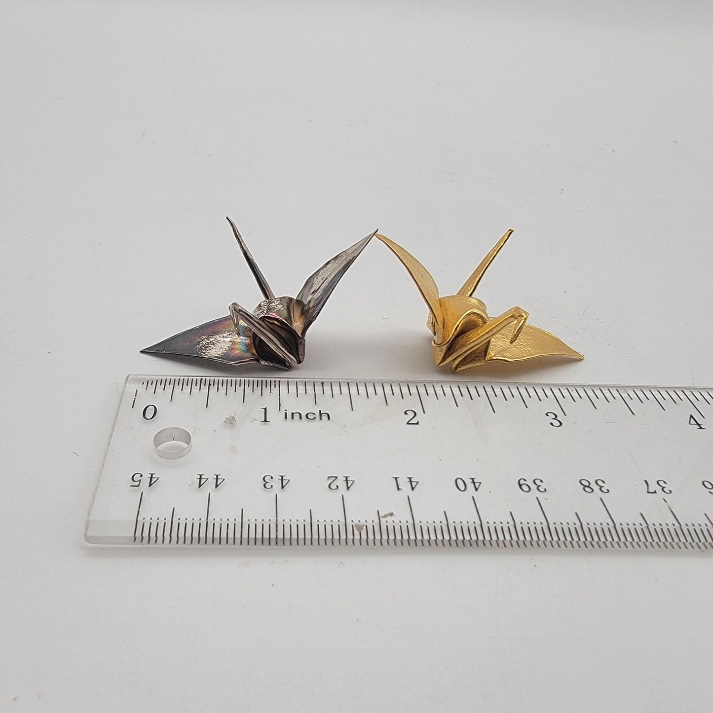 Japanese Gold & Silver Meoto Orizuru Origami Cranes in Showcase Display Box