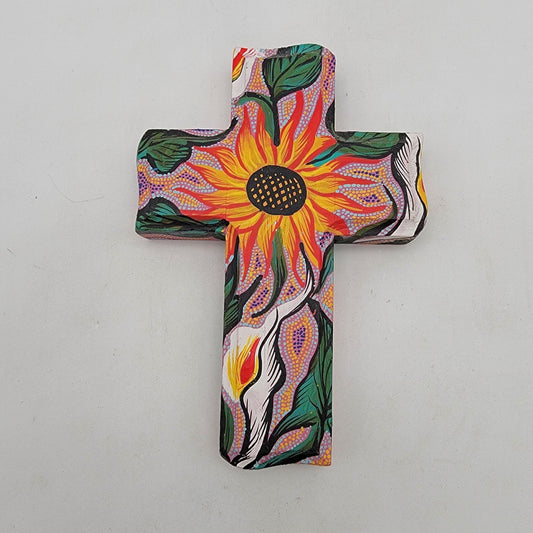 Hand-Painted Talavera Style Wood Cross Wall Hanging
