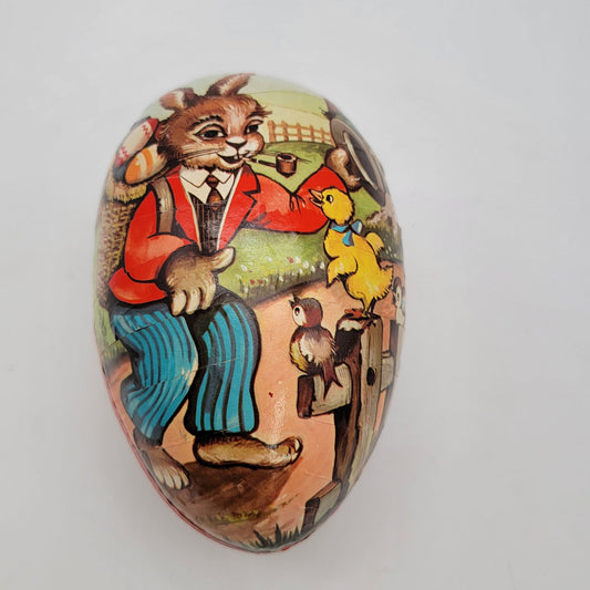 Vintage Paper Mache Easter Egg With Bunny & Chicks