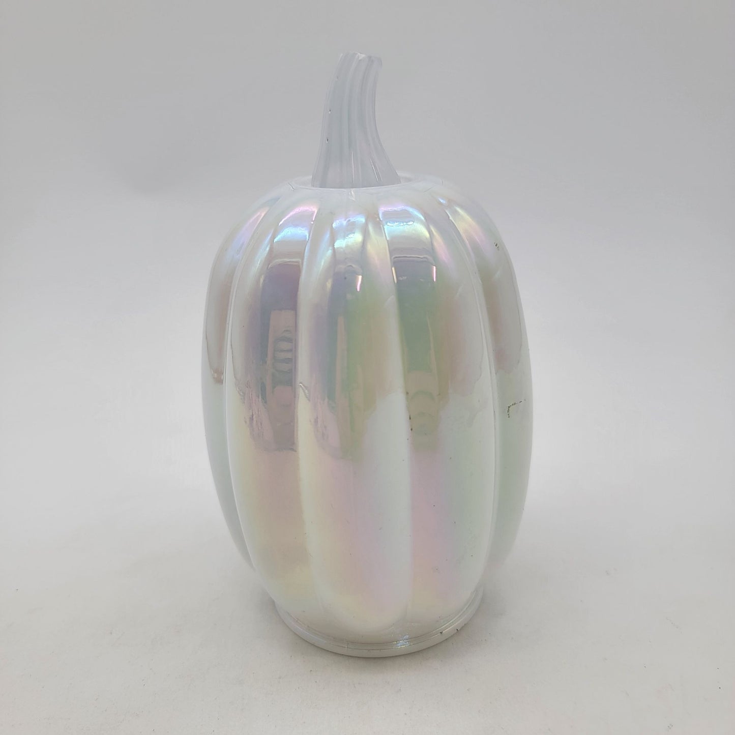 Iridescent White Art Glass Pumpkin