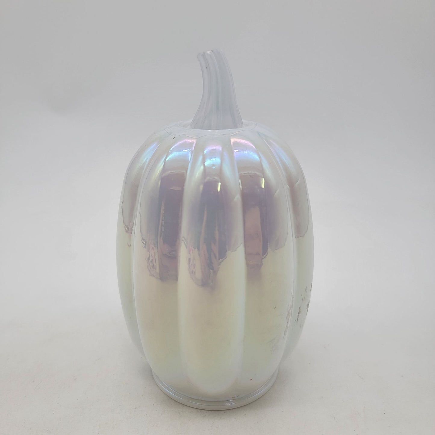 Iridescent White Art Glass Pumpkin