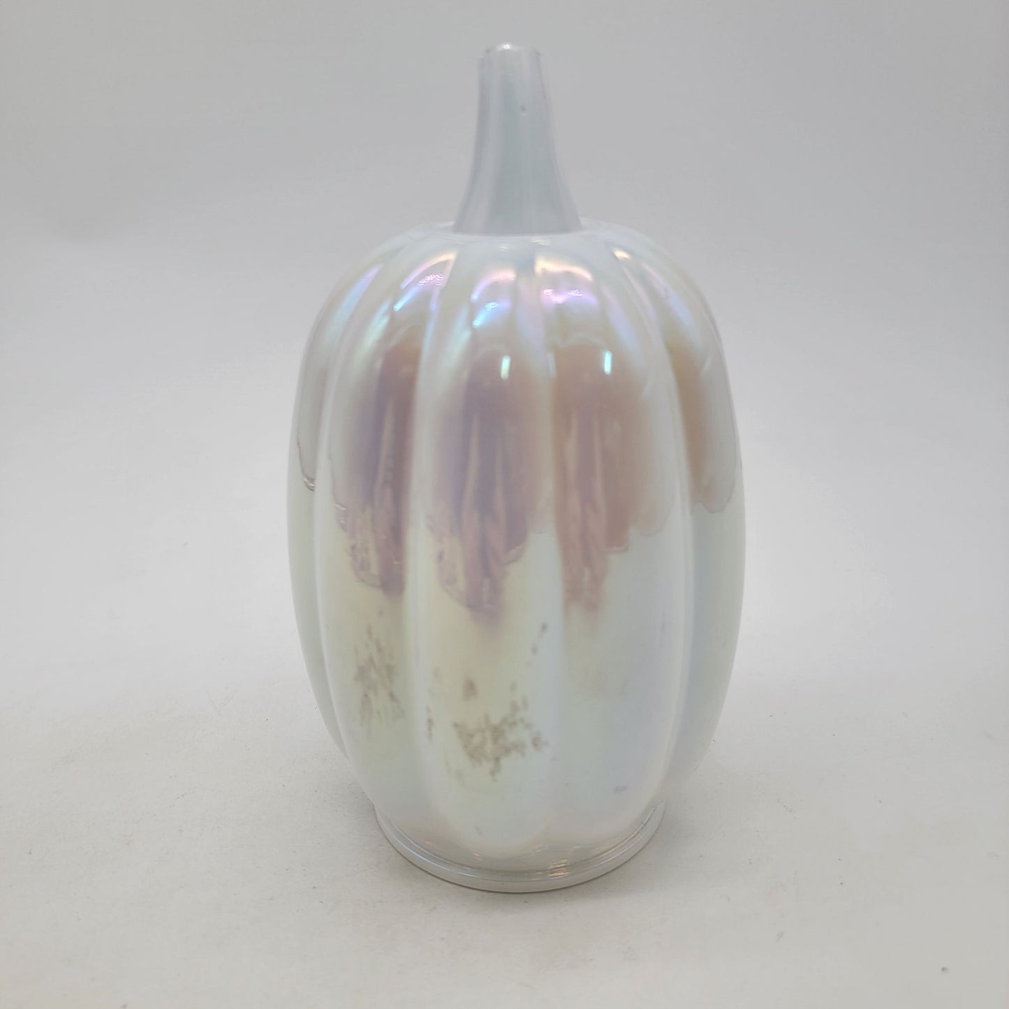 Iridescent White Art Glass Pumpkin