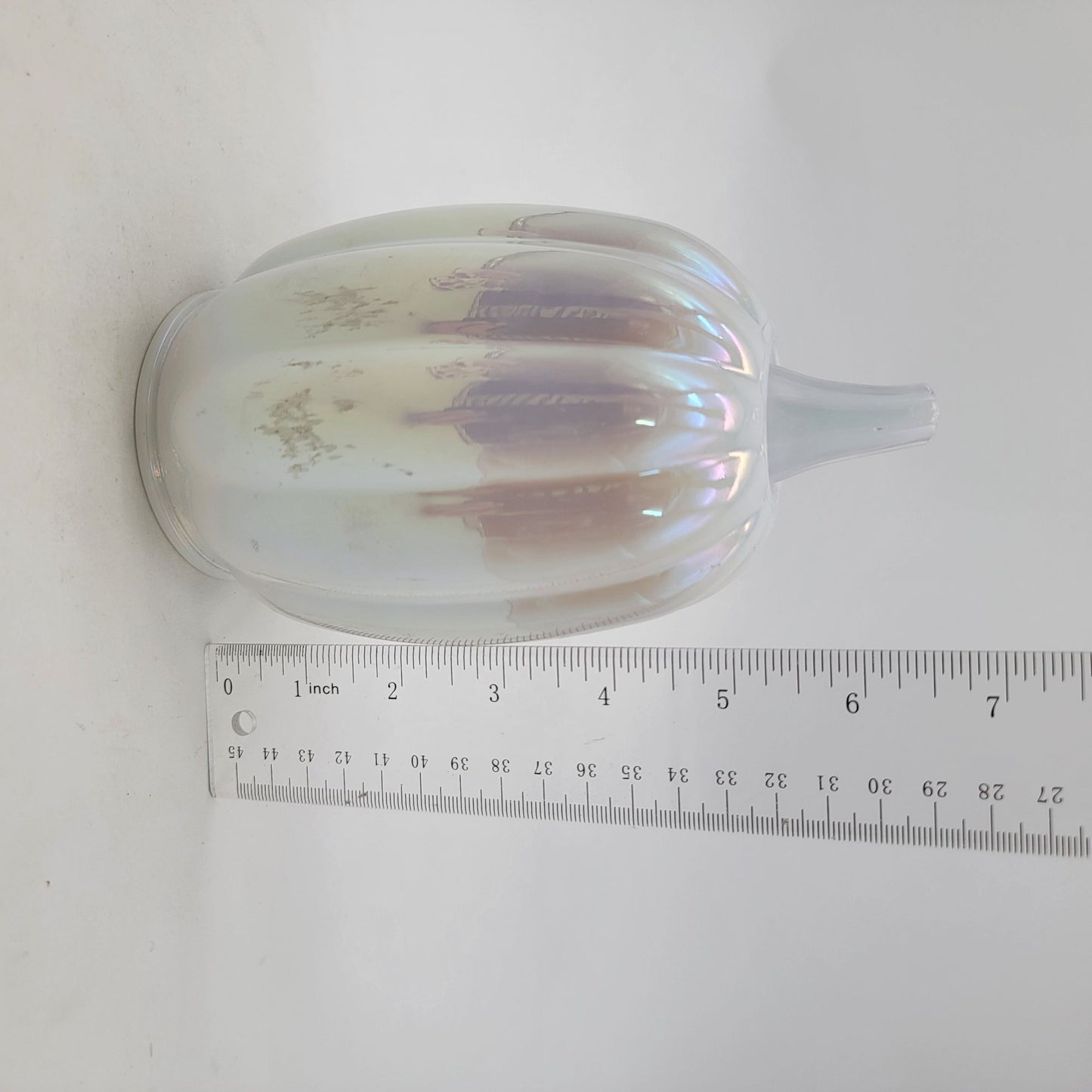 Iridescent White Art Glass Pumpkin