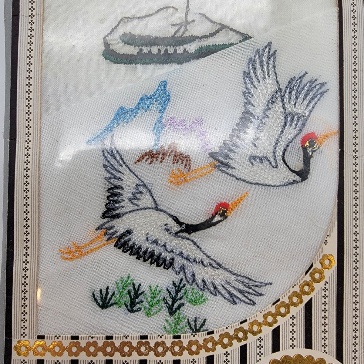 Vintage 2-Piece Beijing Handkerchief Set Embroidered Cranes In Original Box