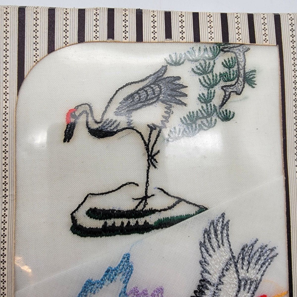 Vintage 2-Piece Beijing Handkerchief Set Embroidered Cranes In Original Box