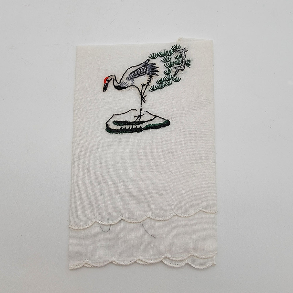 Vintage 2-Piece Beijing Handkerchief Set Embroidered Cranes In Original Box
