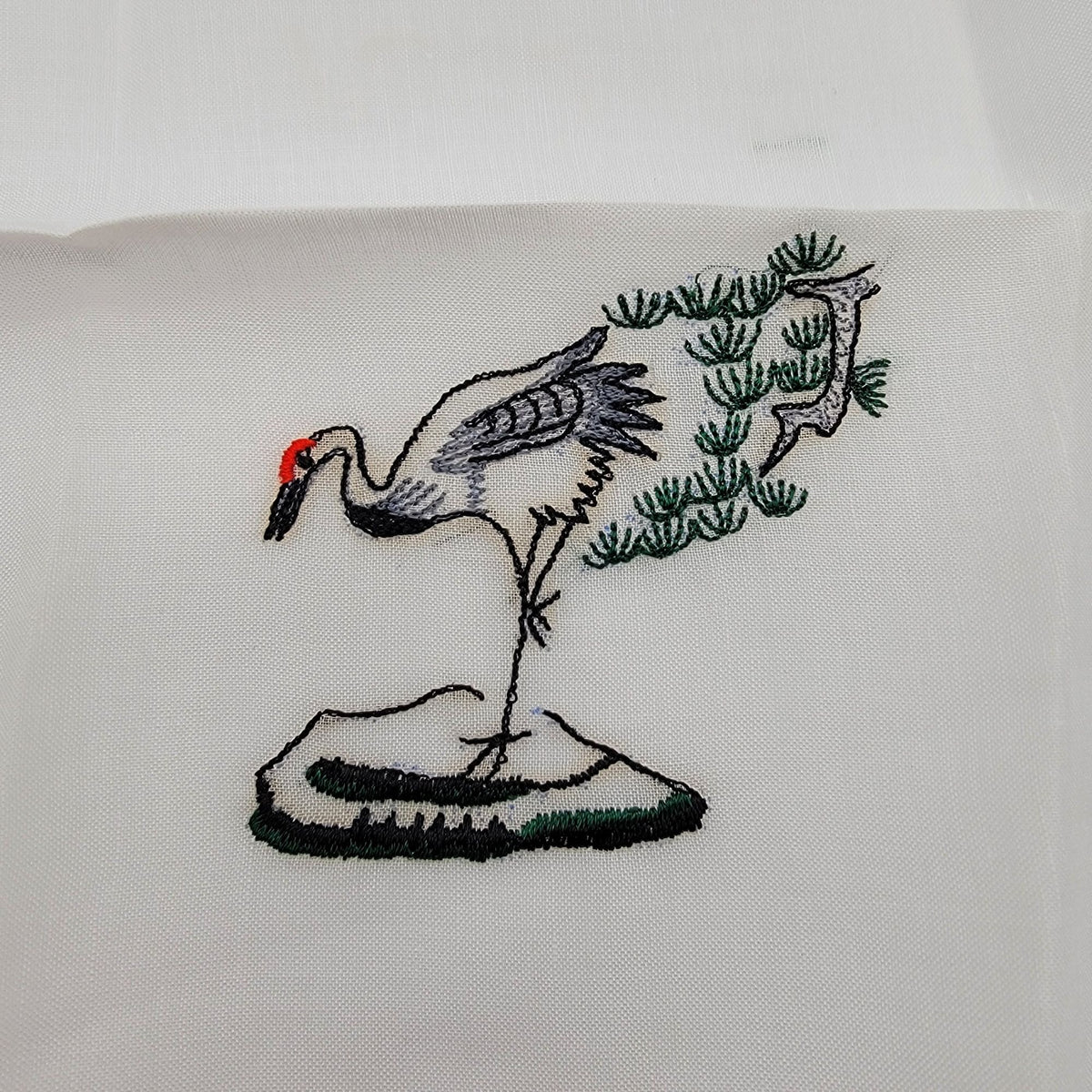 Vintage 2-Piece Beijing Handkerchief Set Embroidered Cranes In Original Box