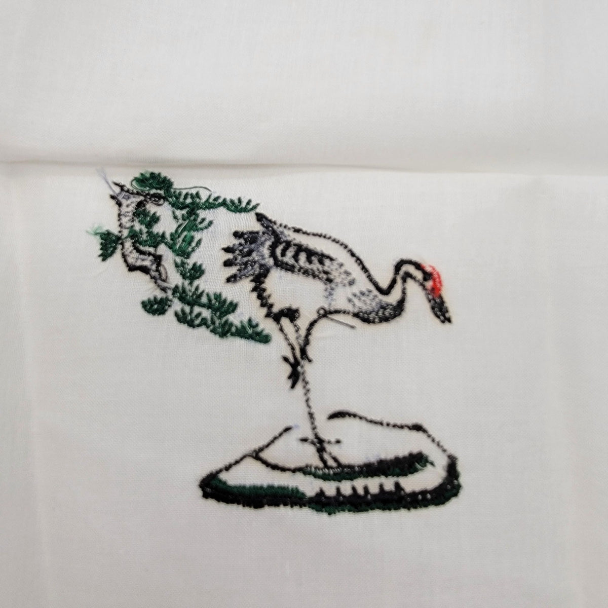 Vintage 2-Piece Beijing Handkerchief Set Embroidered Cranes In Original Box
