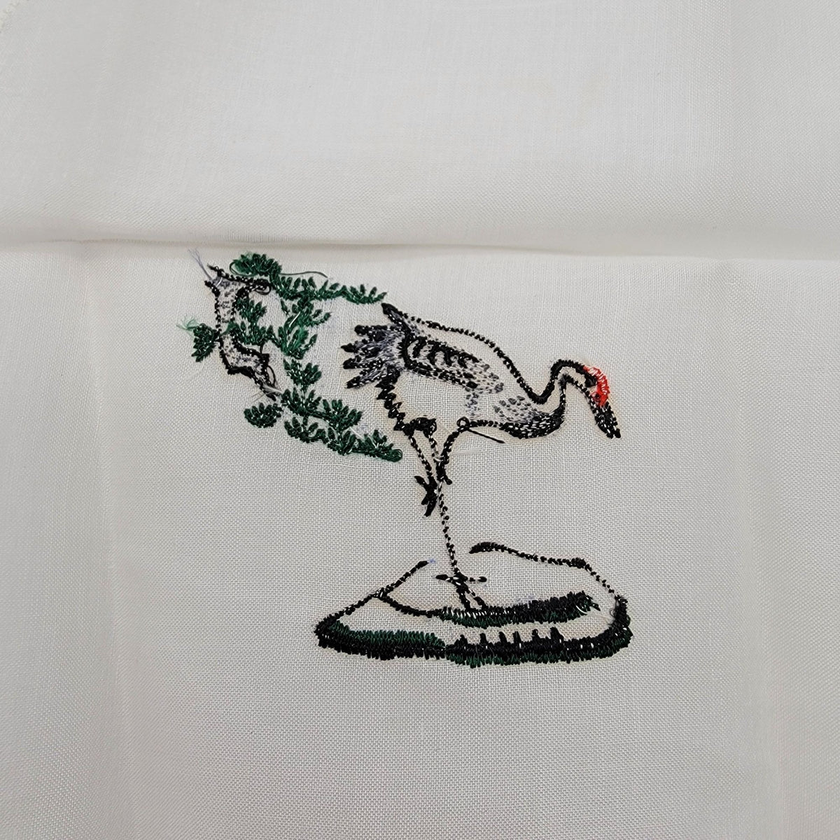 Vintage 2-Piece Beijing Handkerchief Set Embroidered Cranes In Original Box