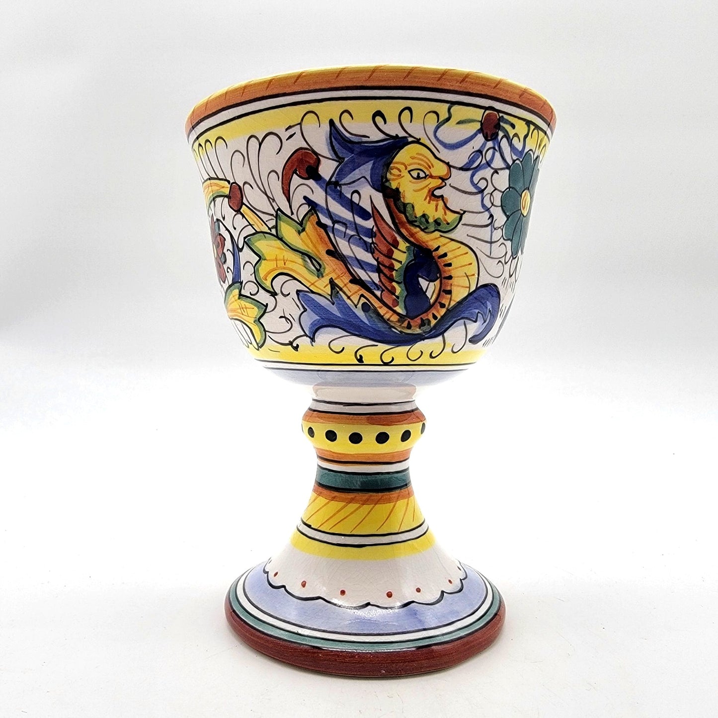 Vintage Deruta Raffaellesco Majolica Floral Sea Dragons Wine Goblet