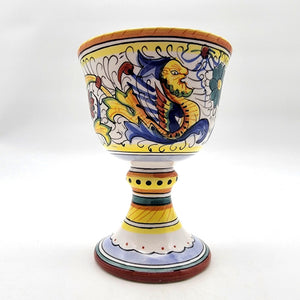 Vintage Deruta Raffaellesco Majolica Floral Sea Dragons Wine Goblet