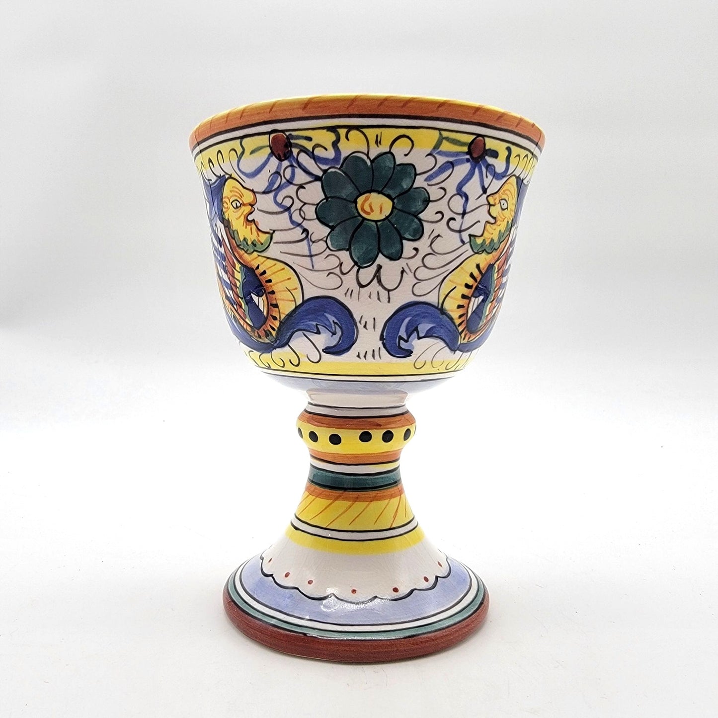 Vintage Deruta Raffaellesco Majolica Floral Sea Dragons Wine Goblet