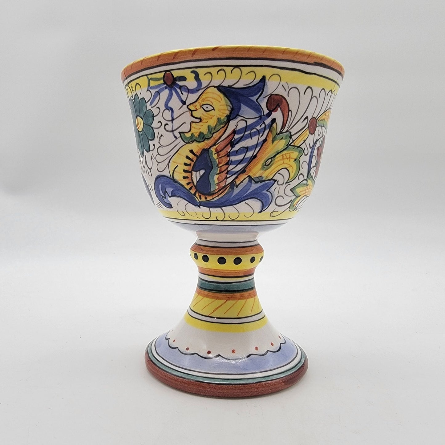 Vintage Deruta Raffaellesco Majolica Floral Sea Dragons Wine Goblet