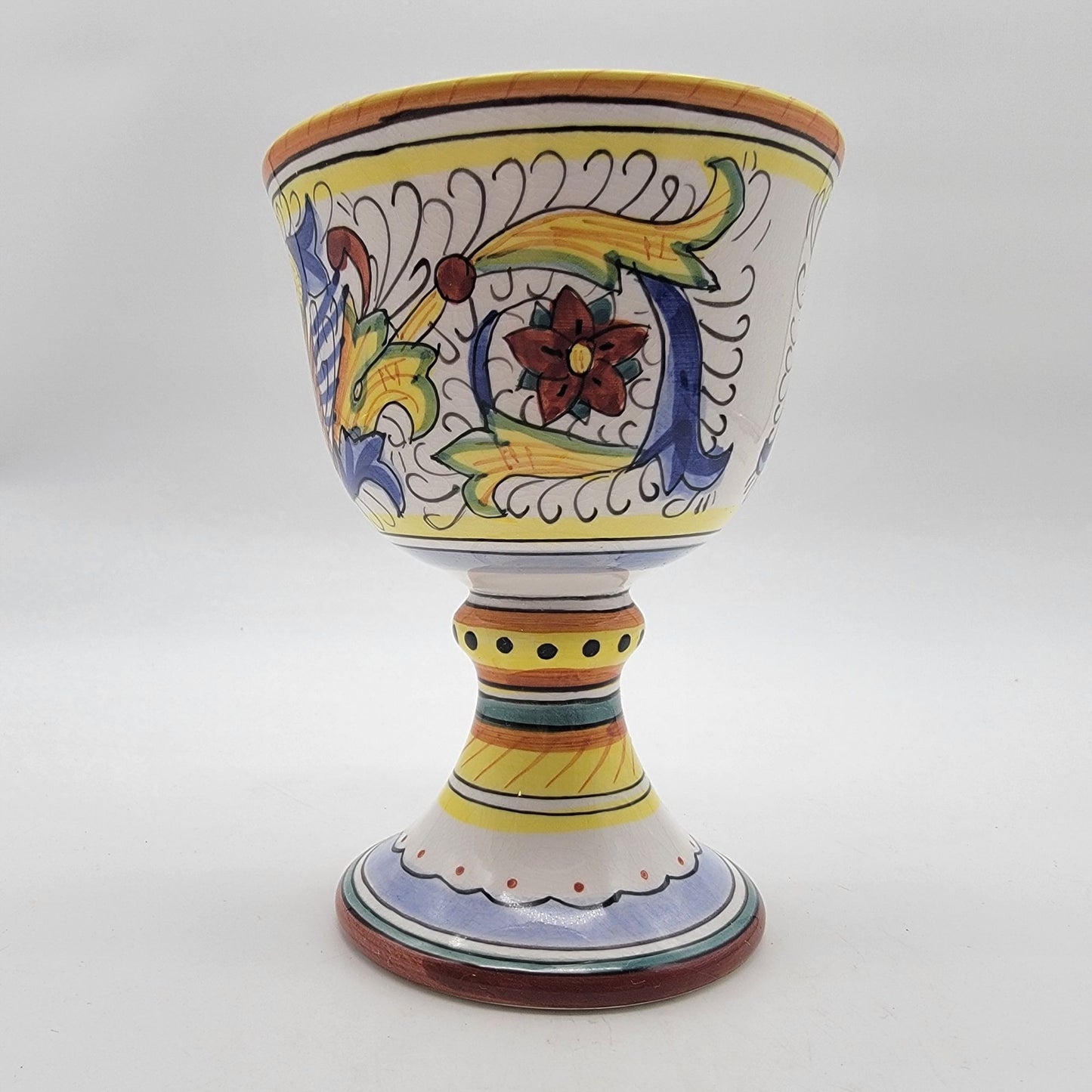 Vintage Deruta Raffaellesco Majolica Floral Sea Dragons Wine Goblet