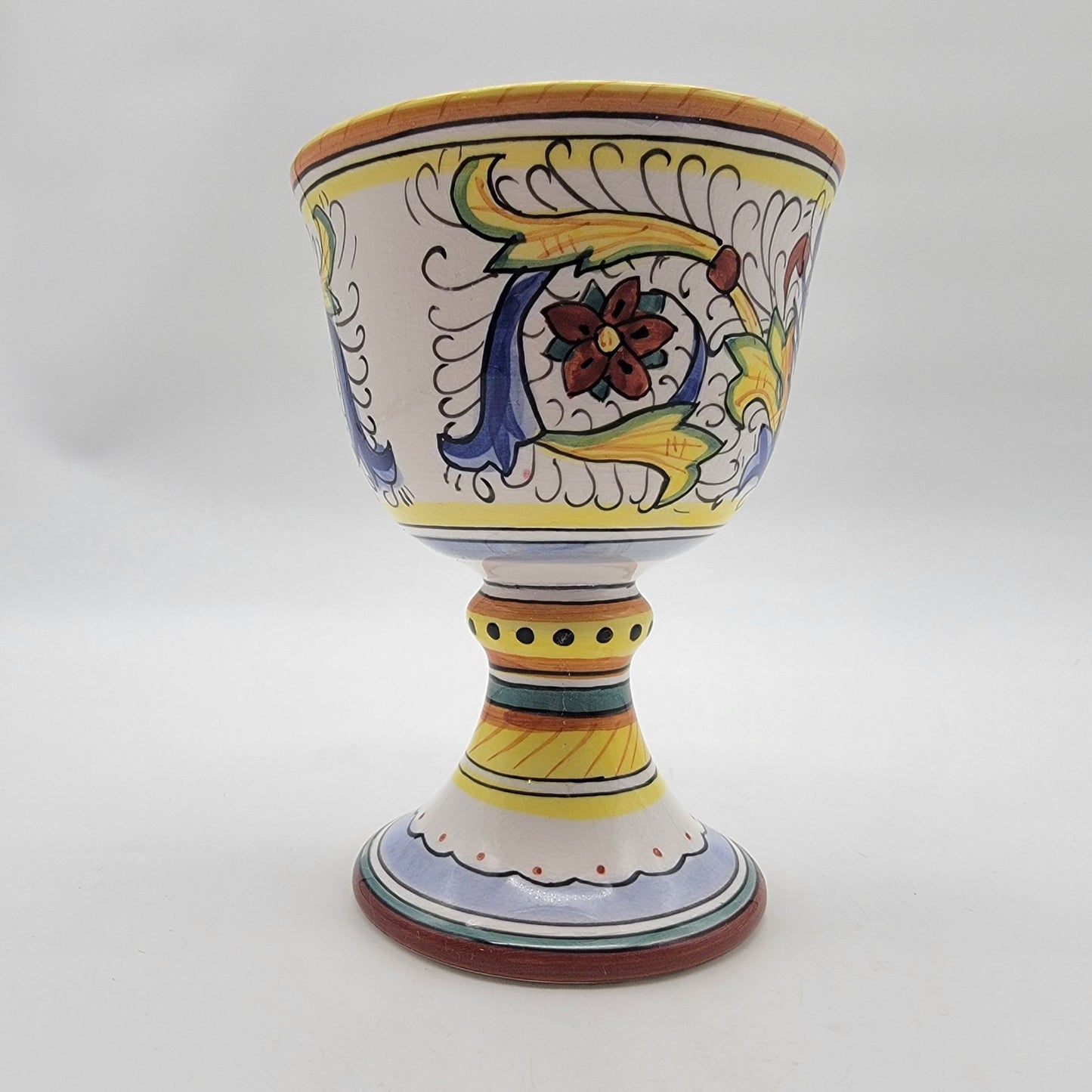 Vintage Deruta Raffaellesco Majolica Floral Sea Dragons Wine Goblet
