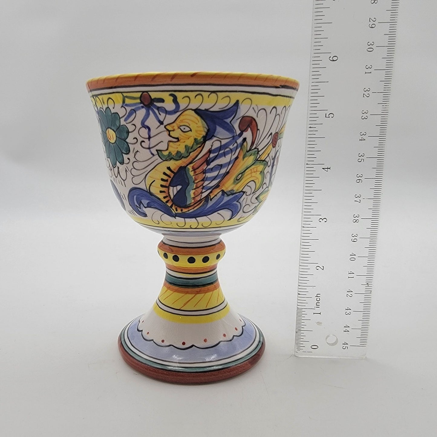Vintage Deruta Raffaellesco Majolica Floral Sea Dragons Wine Goblet