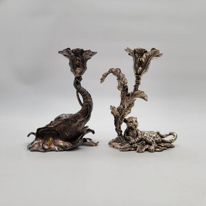 Set of 2 Arthur Court Safari Jaguar & Elephant Candle Holders