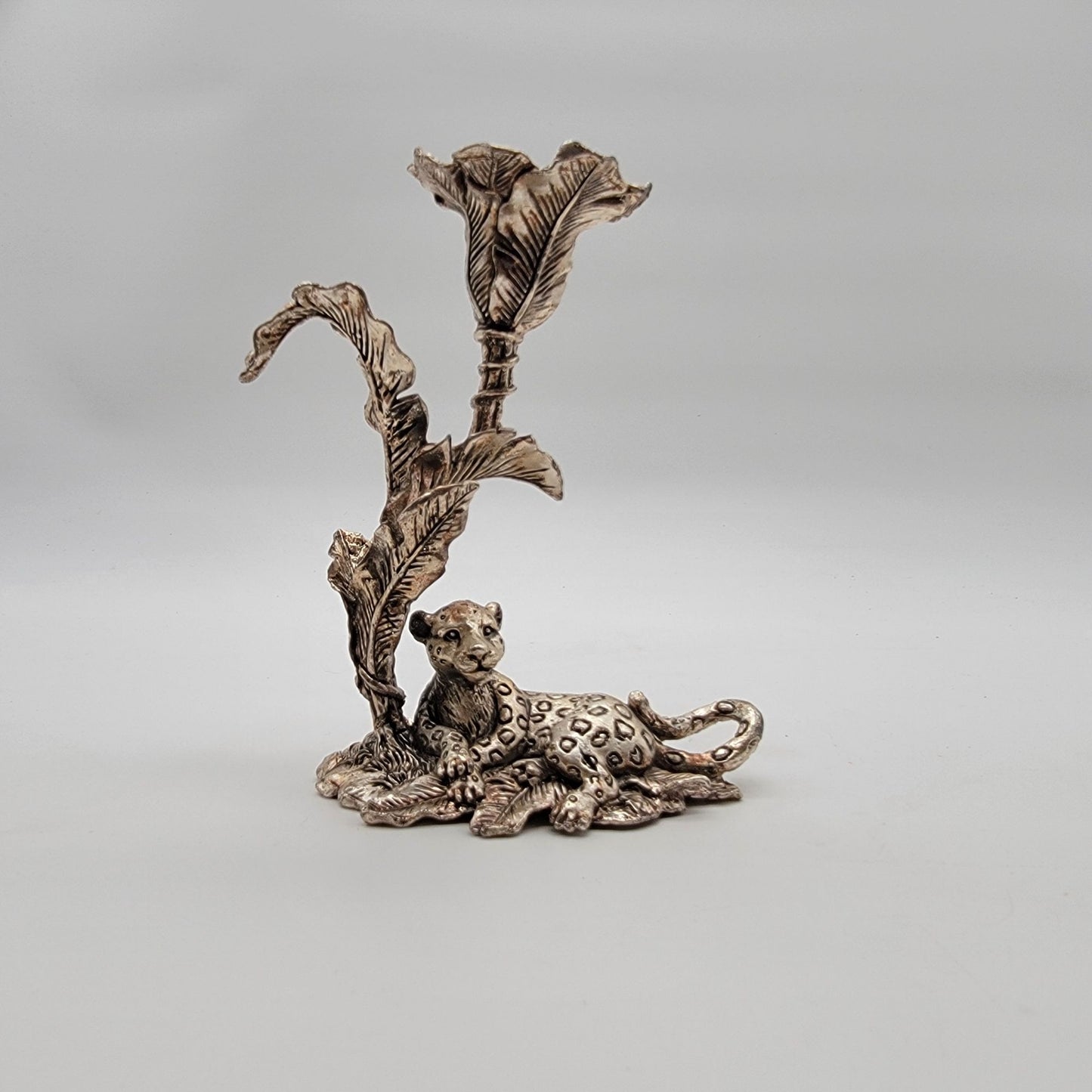 Set of 2 Arthur Court Safari Jaguar & Elephant Candle Holders