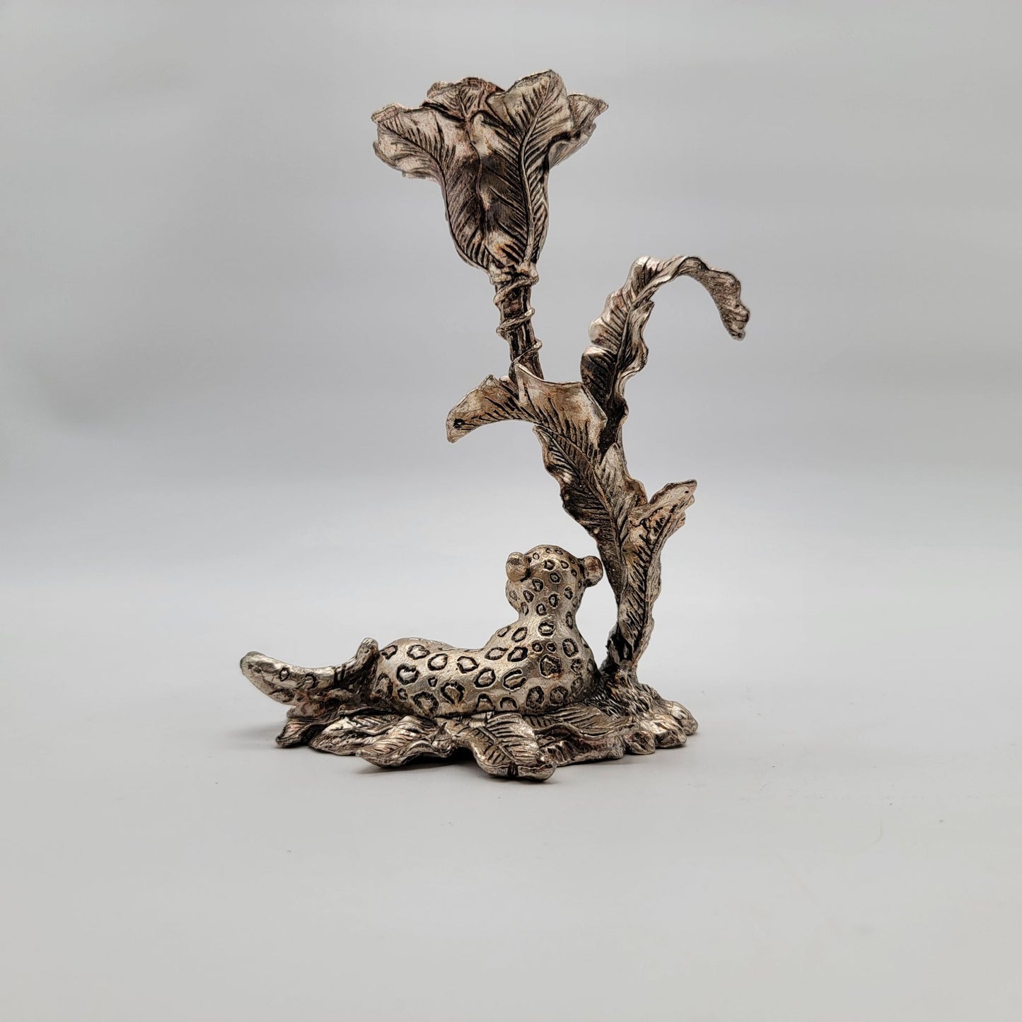 Set of 2 Arthur Court Safari Jaguar & Elephant Candle Holders