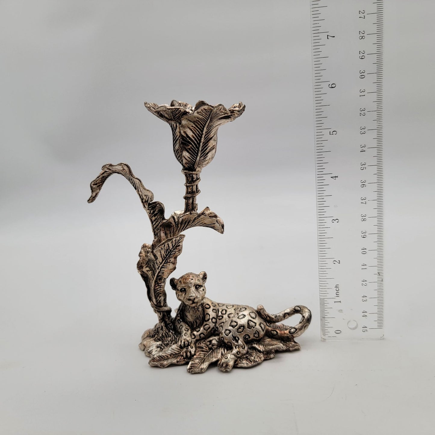 Set of 2 Arthur Court Safari Jaguar & Elephant Candle Holders