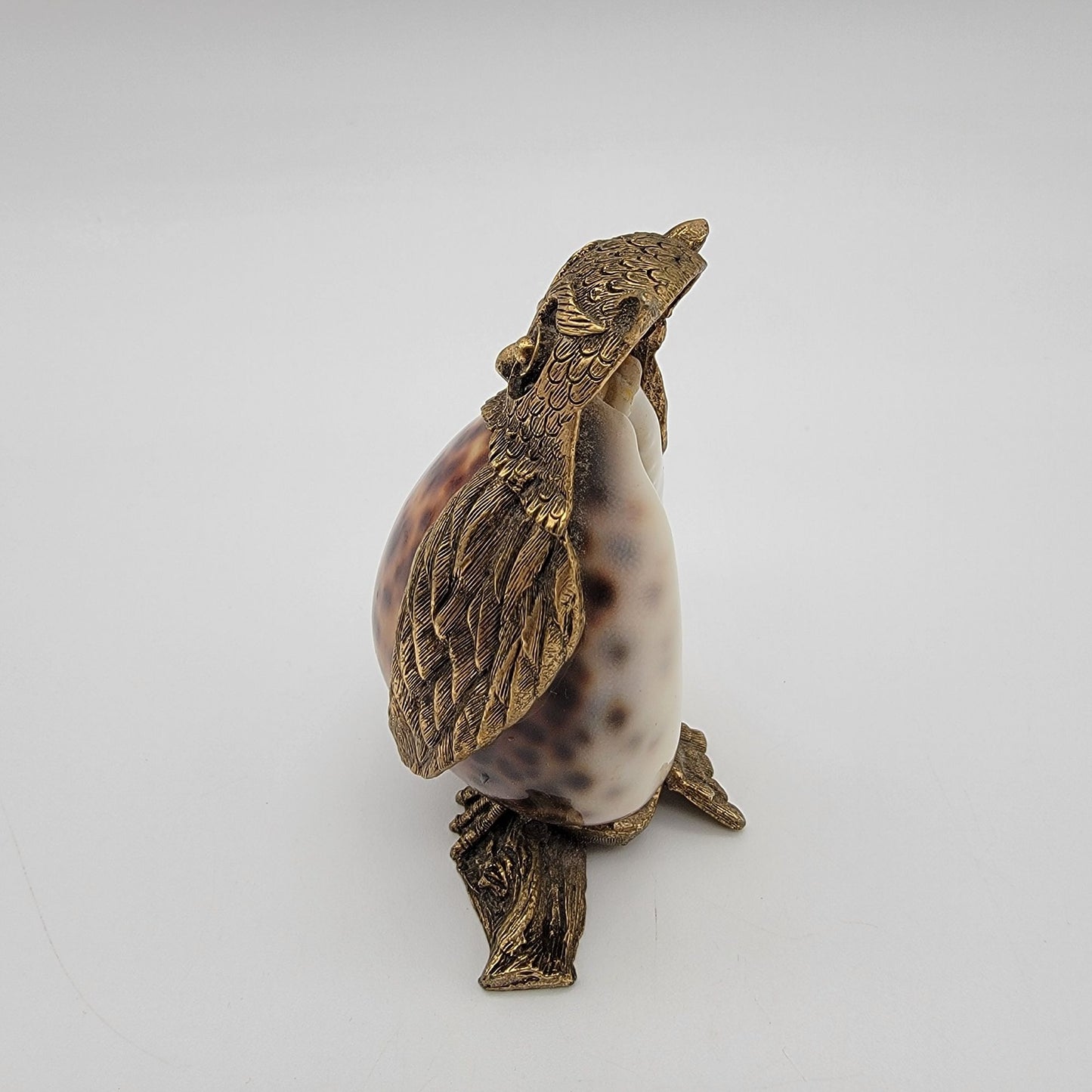 Mid-Century Brass & Cowrie Shell Owl Figurine