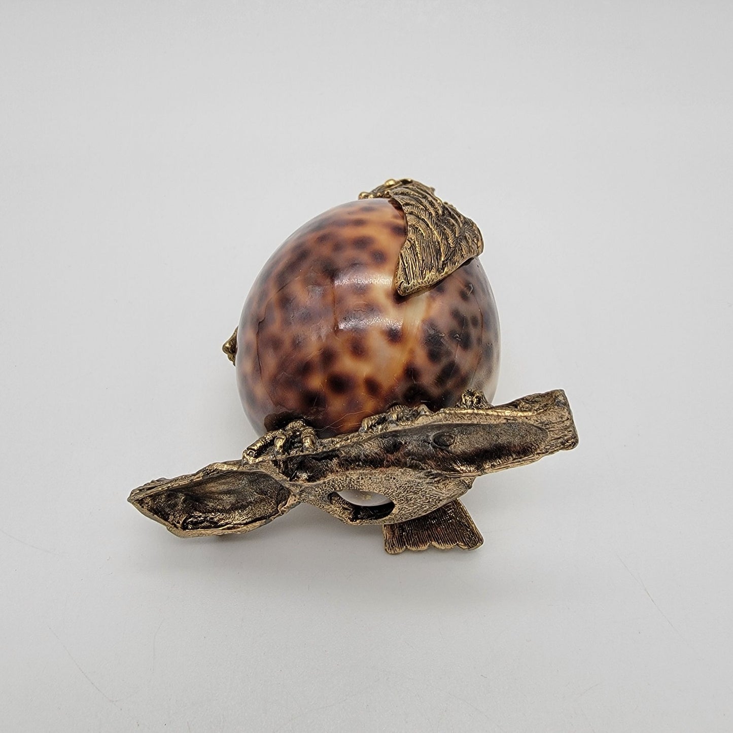Mid-Century Brass & Cowrie Shell Owl Figurine