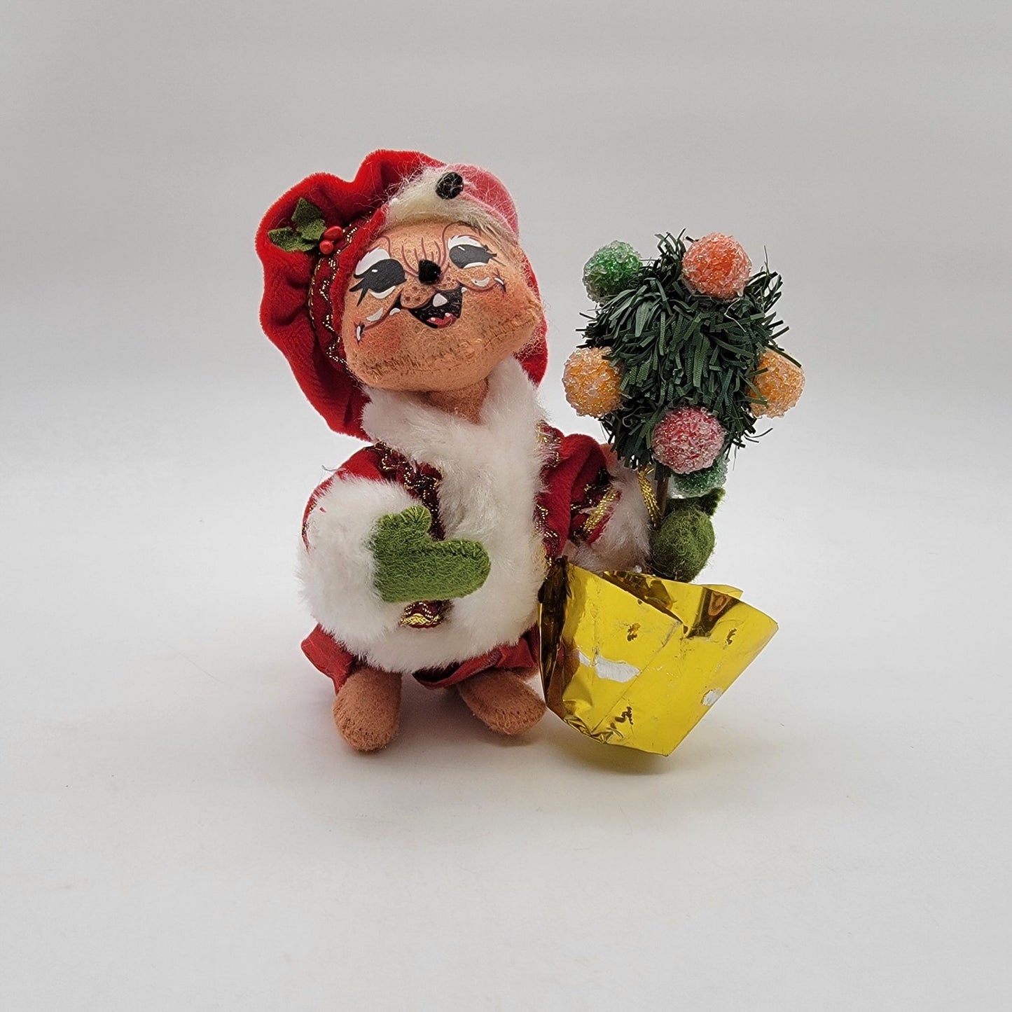 Vintage Annalee Christmas Mouse Doll Holding Festive Tree