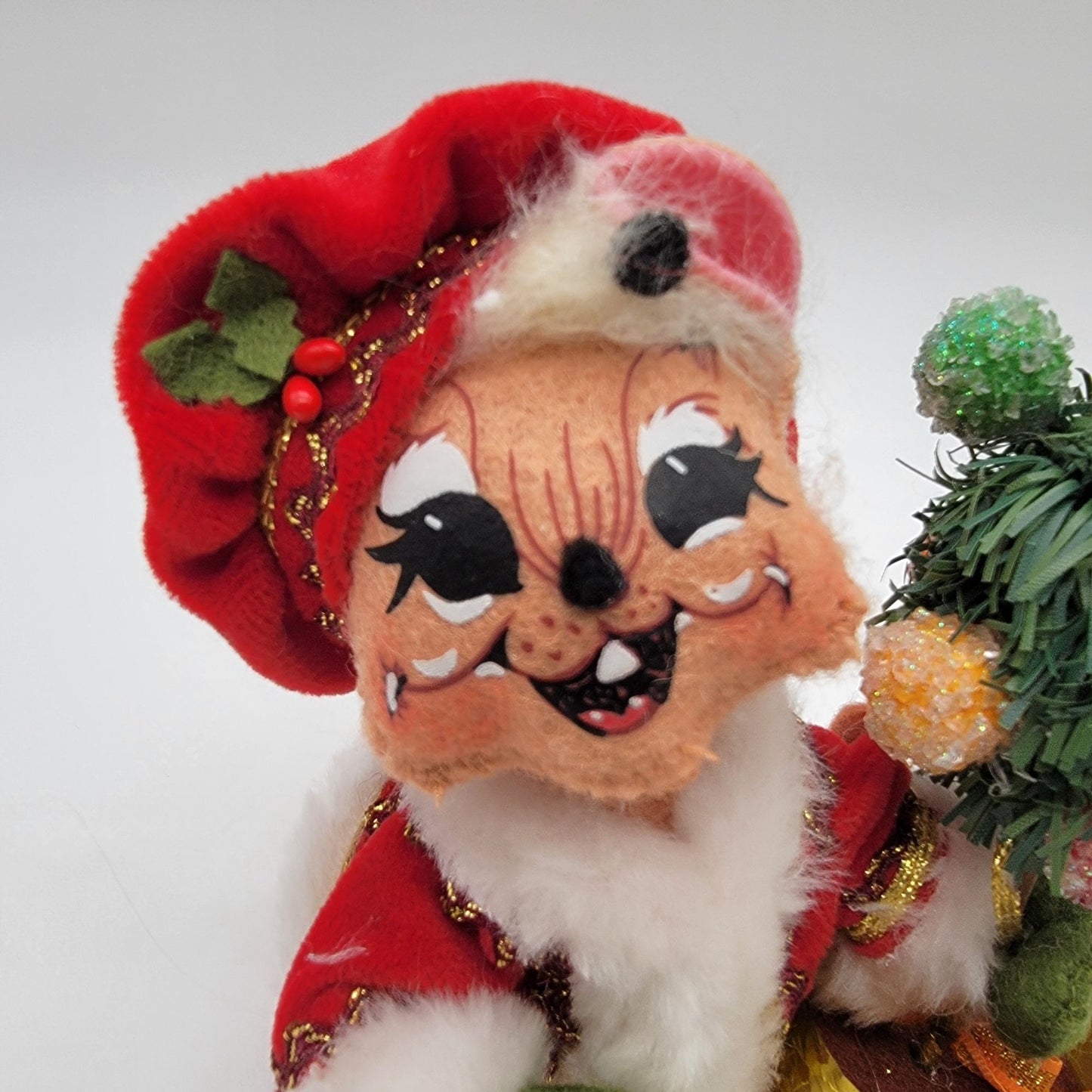 Vintage Annalee Christmas Mouse Doll Holding Festive Tree