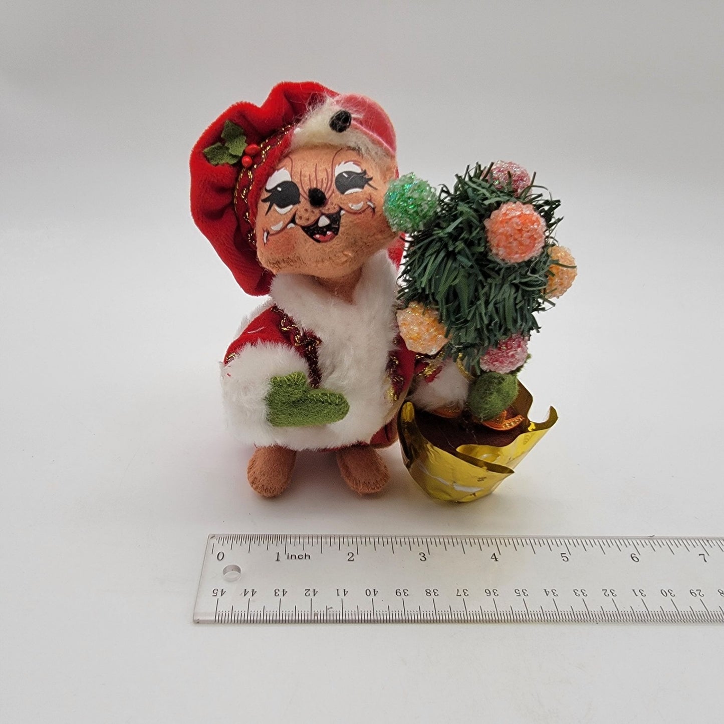 Vintage Annalee Christmas Mouse Doll Holding Festive Tree