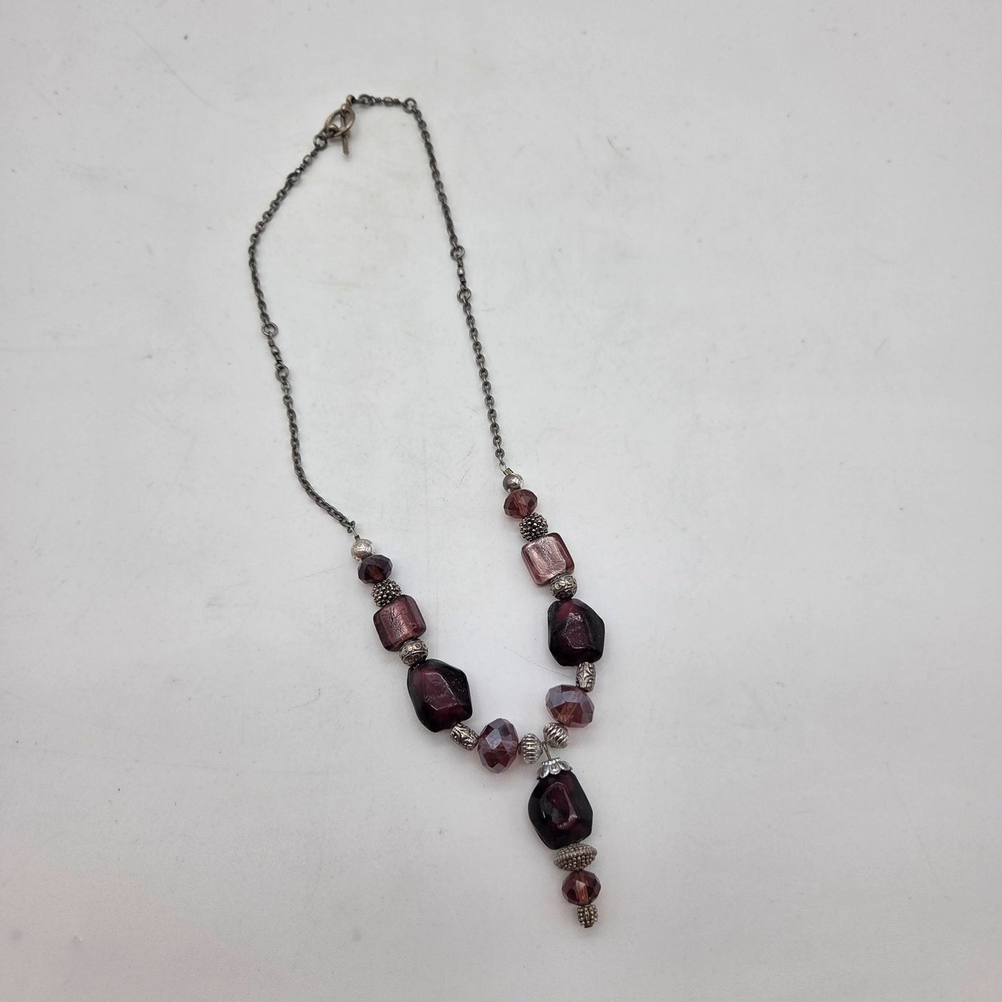 OOAK Handmade Purple Art Glass Chunky Statement Y-Drop Necklace